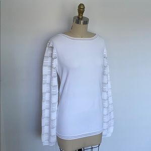 St. John White Pullover Sweater with Illusion Knit